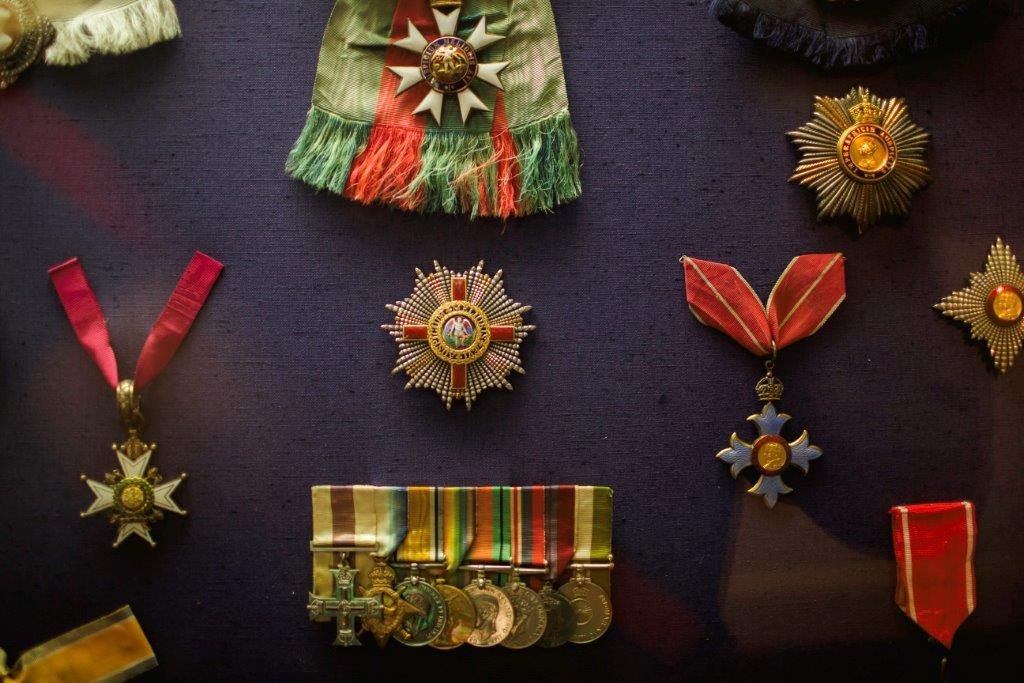 Display of military medals.